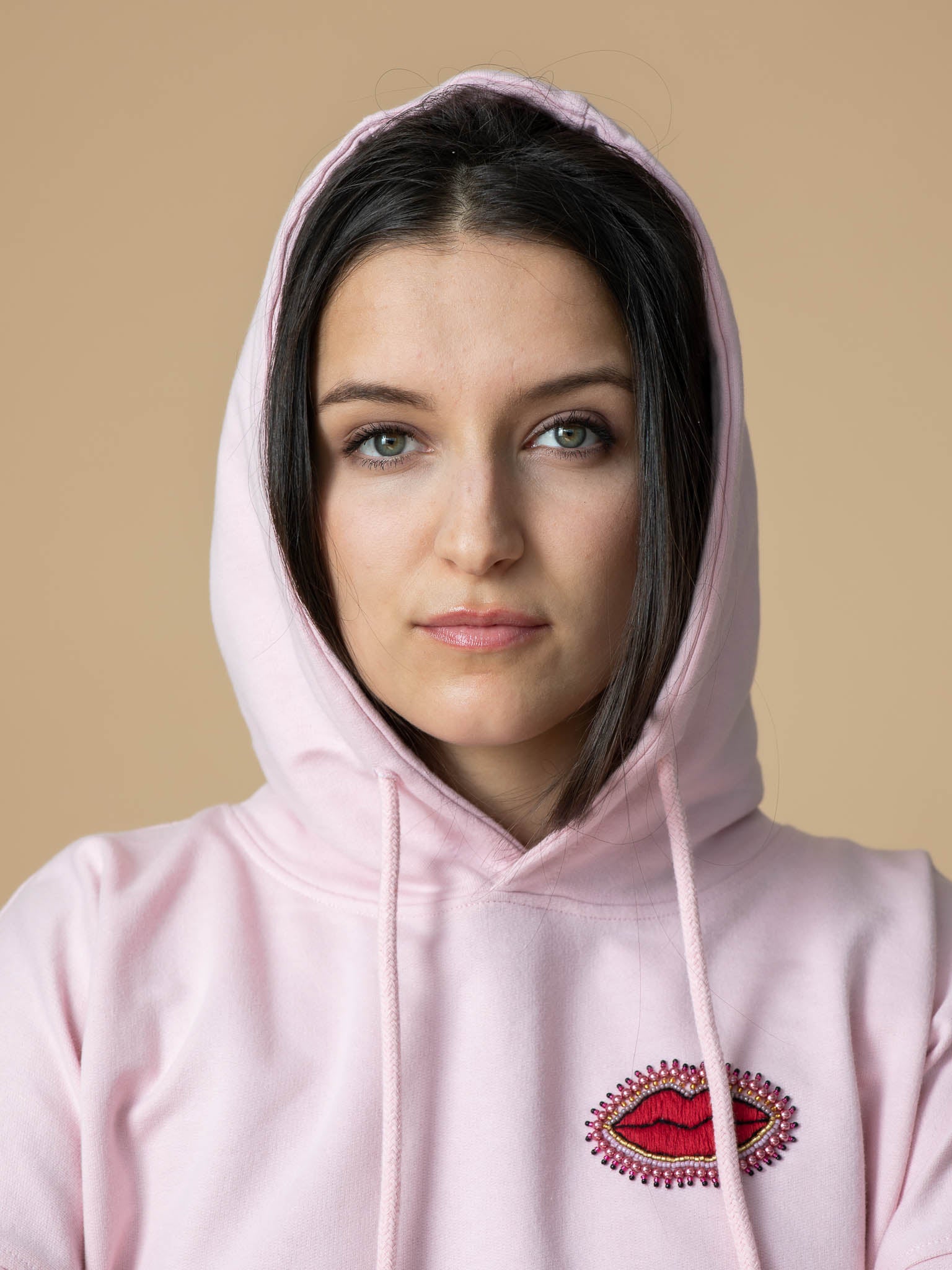 Pink LIPS CROPPED HOODIE