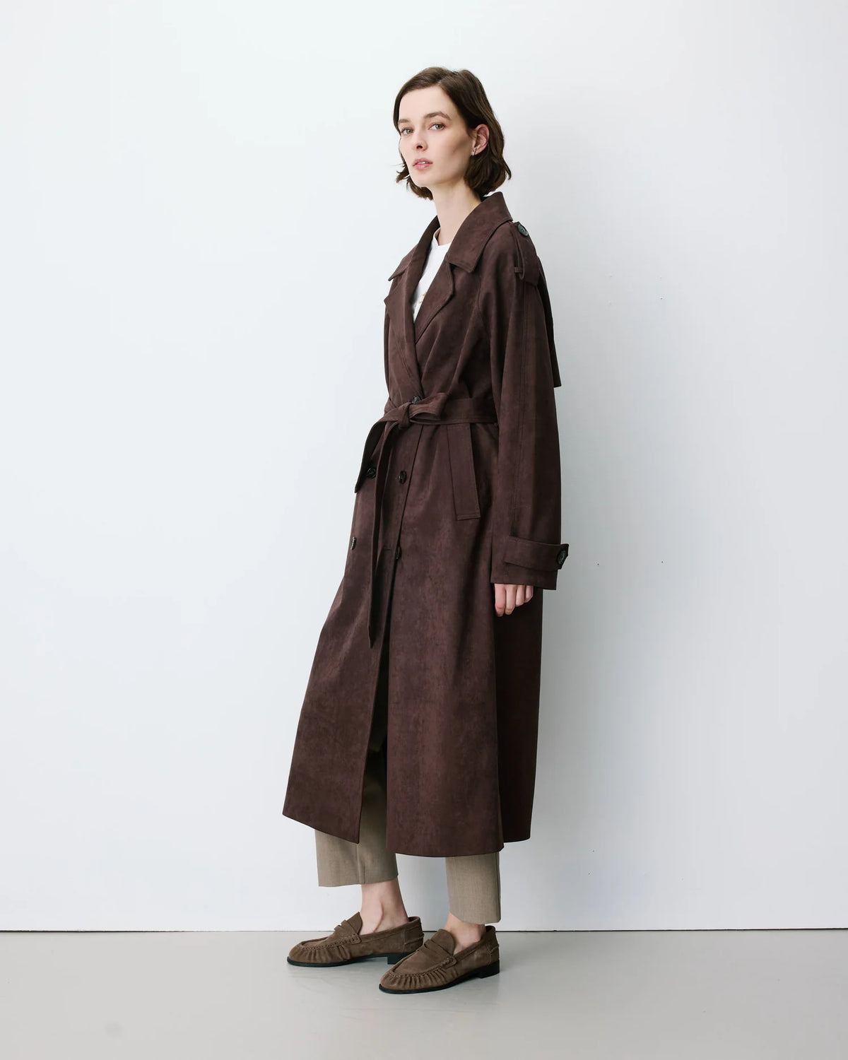 Astrid Trenchcoat aus Veloursleder