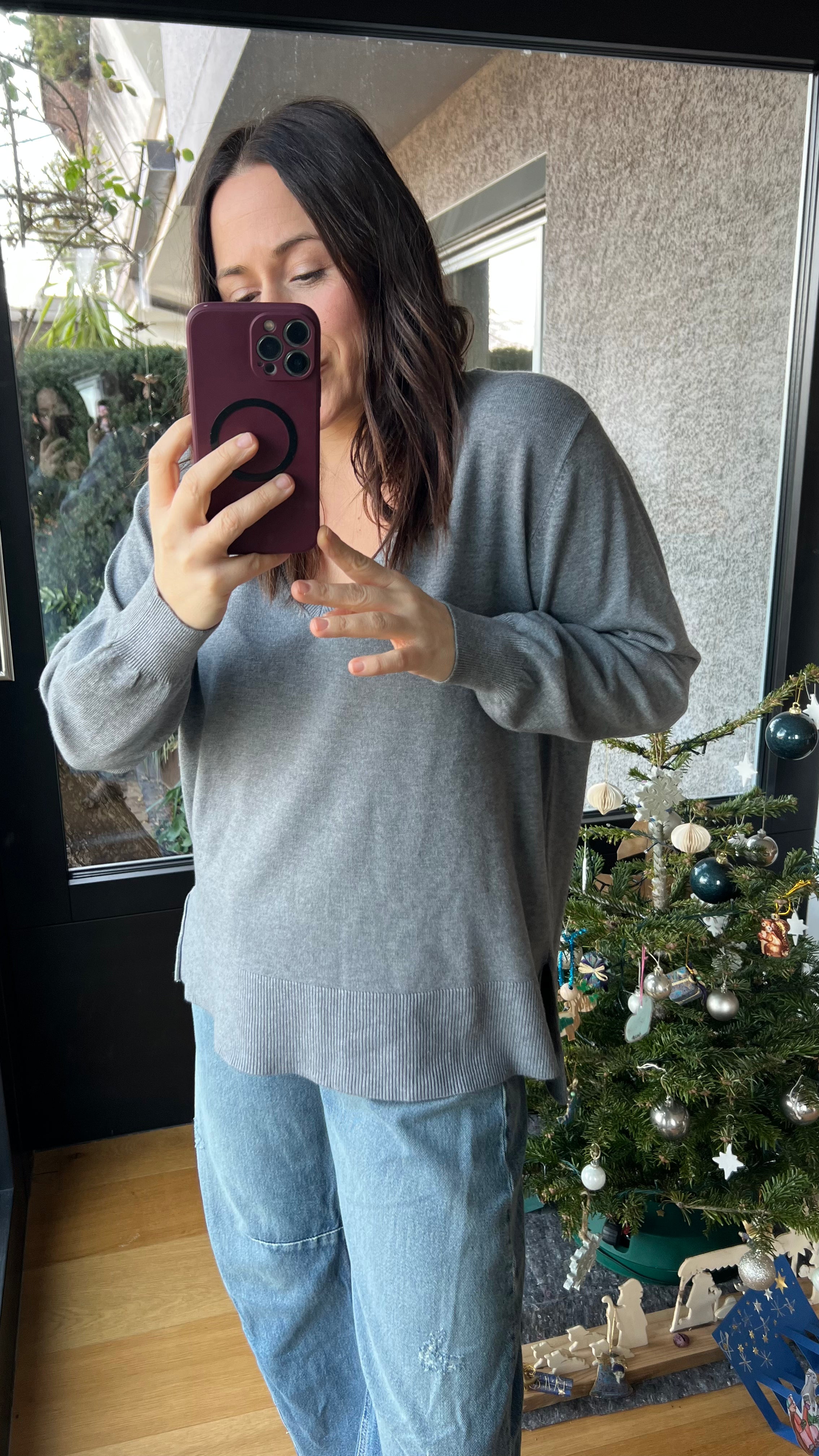 Oversized Pulli Viskose mit V ausschnitt